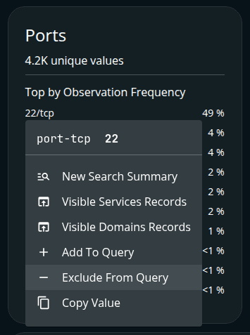 driftnet user interface showing the clickable item menu